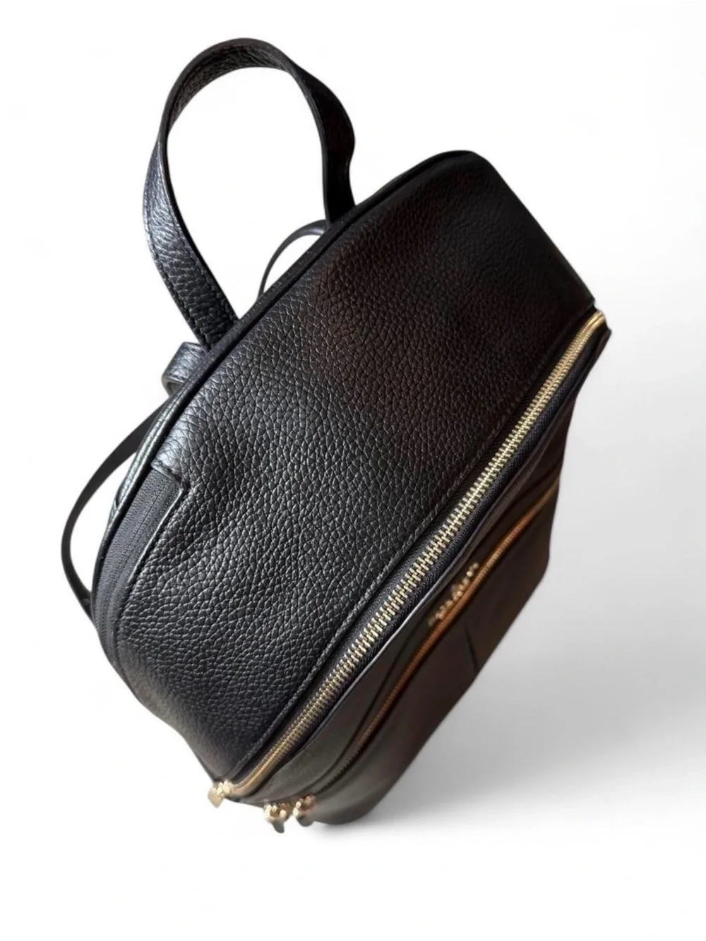 Kate Spade New York Black Pebbled Leather Laptop Backpack Gold Zip Large